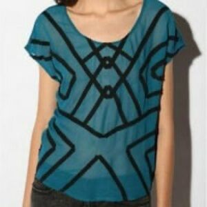 Urban Outfitters Ecote Turquoise and Black Top | M
